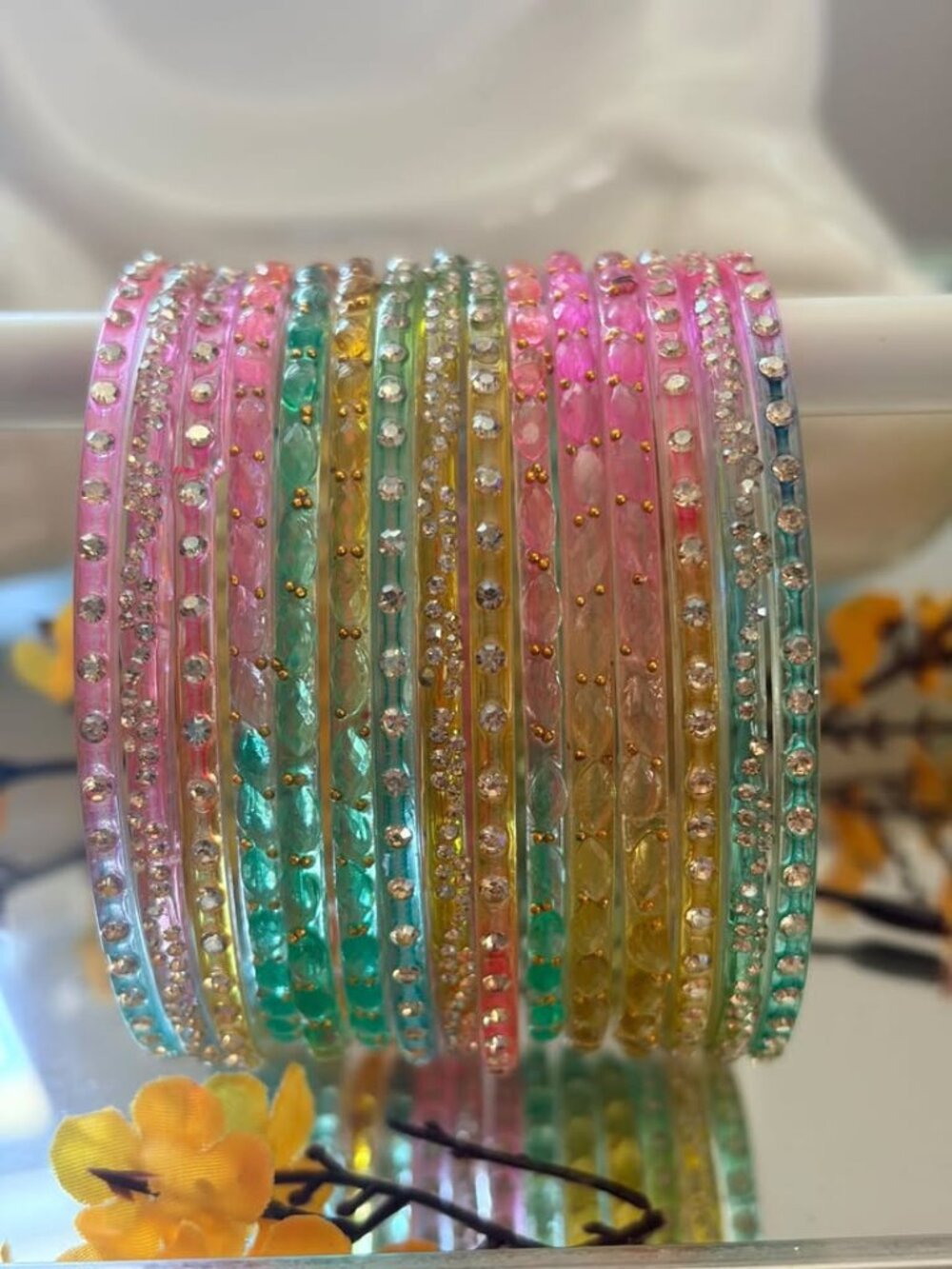 15-Piece Women's Colorful Rhinestone Raindrop Bangle Set | Multi-Color Transluce
